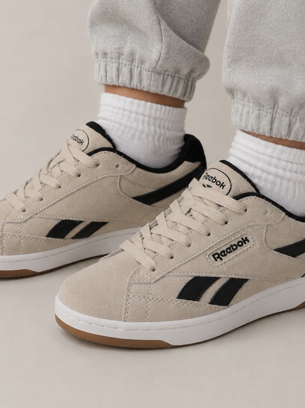 Reebok Womens Suede Sneakers in Beige and Black, Size 8 *NWT*